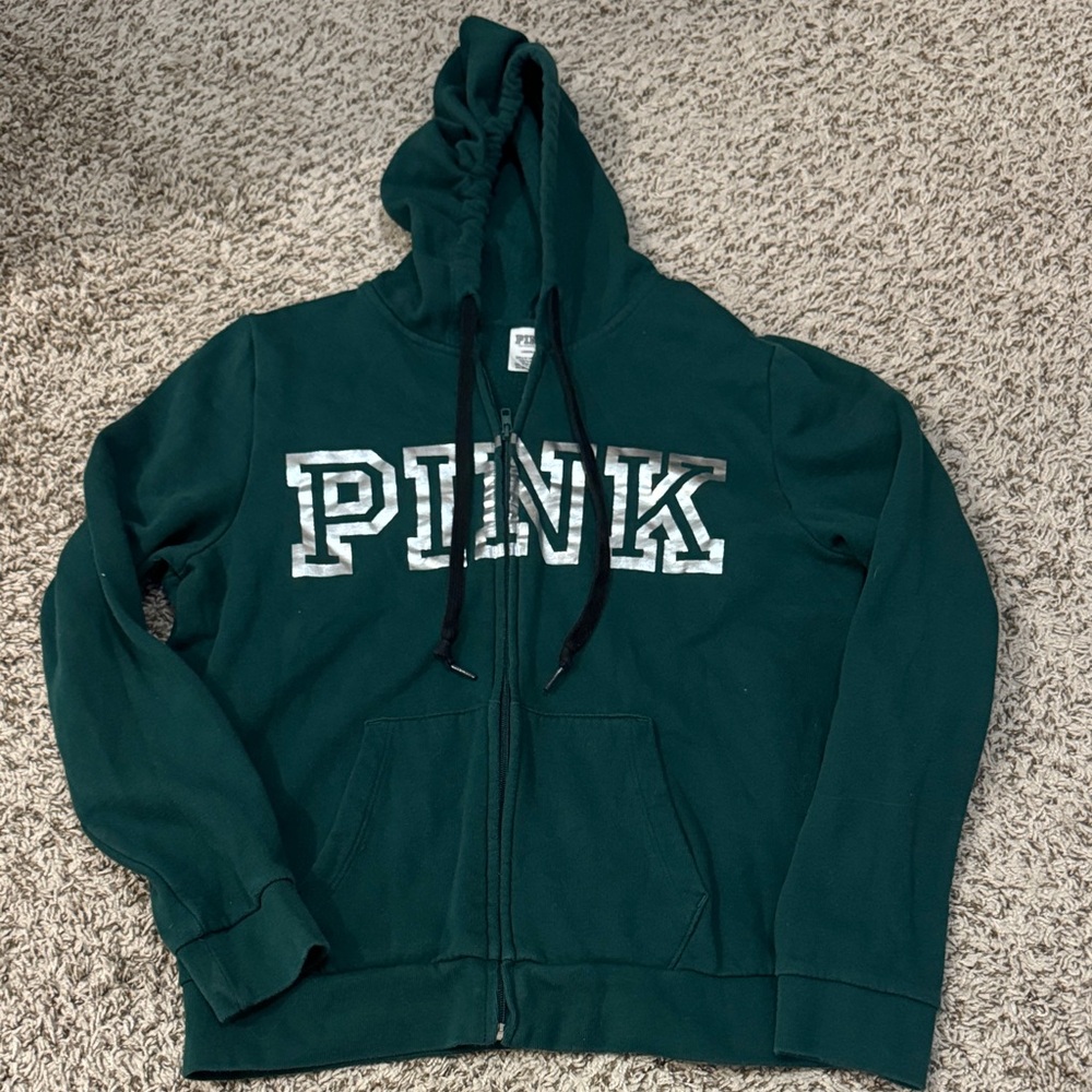 Y2K Pink Victoria Secret Full Zip Up Hoodie Green size women’s large